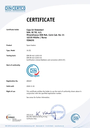 DIN CERTRO Panel Radyatör Tip 10 Sertifikası